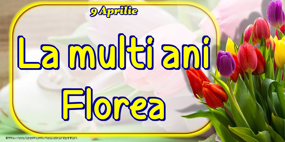 9 Aprilie -La  mulți ani Florea! | Felicitare cu lalele colorate | Felicitari de Ziua Numelui